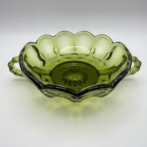 Anchor Hocking Fairfield Nappy Dish 7in Avocado Green Glass Vintage